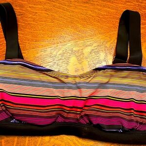 Athleta underwire colorful stripe swim top with adjustable straps euc 36D/DD